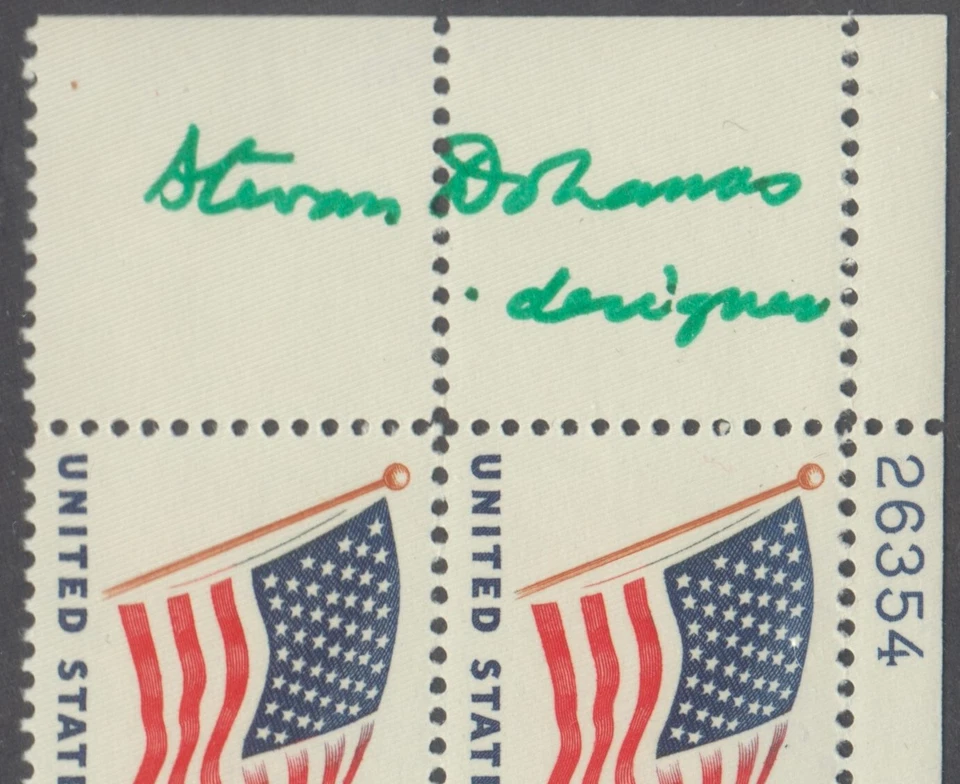 US Stamps Scott #1132 Star Flag Plate Block with Designer Signature LH - Image 2 of 2