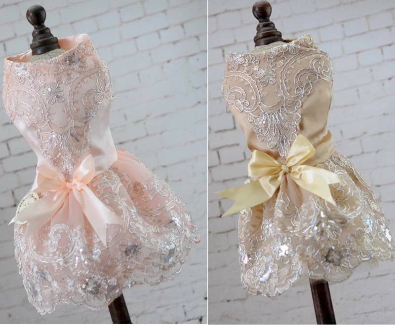 Новый домашних животных собак одежды свадебное платье кружева вышивка милый бант маленькая собака пальто XS-XL - Изображение 3 из 4