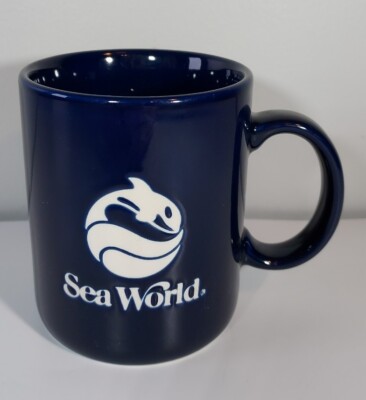 Vintage Sea World Shamu Whale Cobalt Blue Coffee Mug Cup Ceramic