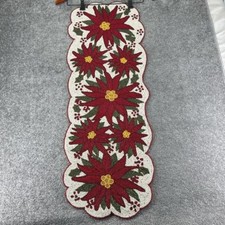 Vintage Beaded Table Runner Christmas Winter Holiday Poinsettia Flower Decor Red