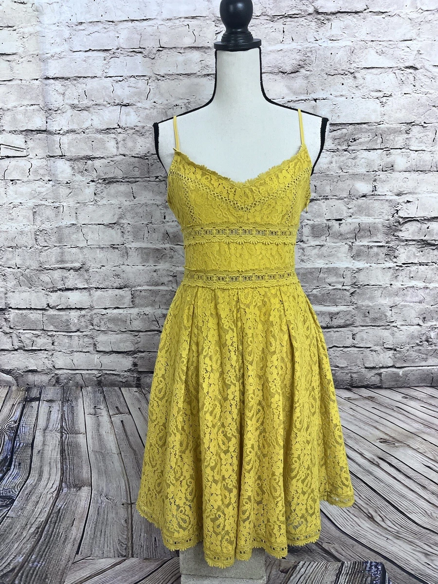 Nsr Womens V Neck Sleeveless Lace Midi Dress Yellow Size M Retails