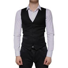 DOLCE & GABBANA Vest Black Wool Waistcoat Dress Formal Men IT46/US36/S 1620usd