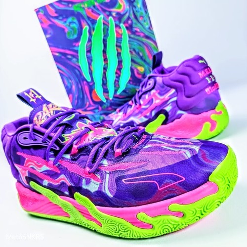 Puma MB.03 US 14 Men's Purple Green Pink Basketball LaMelo Toxic 378916 01 NIB