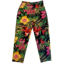 Vintage 90s High-Waist Floral Pants Tropical Island Vacation Women  s Size 8