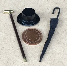 Dolls House Walking Stick Umbrella & Small Top Hat 1:12 Scale Garden Cane tumdee