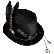 Gears Compass Punk Goth Victorian Steampunk Black Hat Cosplay