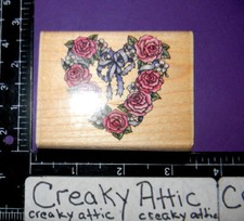 WREATH HEART ROSES RIBBON RUBBER STAMP STAMPEDE RETIRED A809E CREAKYATTIC