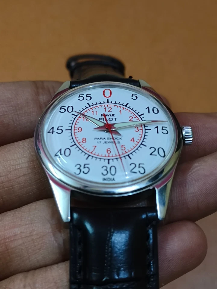 Vintage HMT Pilot White 17 Jewels Mechanical Hand Winding Men's Wrist Watch - Image 2 of 4