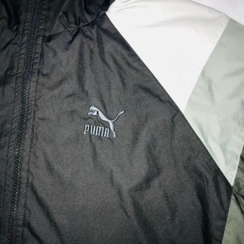 Rare Puma Heritage Wind Jacket Glanz Windbreaker Gray Black White Nylon Medium - Picture 4 of 10