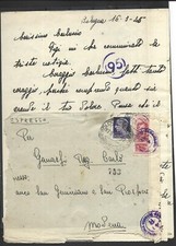 1945 RSI 1L+2,50L FRATELLI BANDIERA SU ESPRESSO CON CENSURA DA BOLOGNA X MODENA