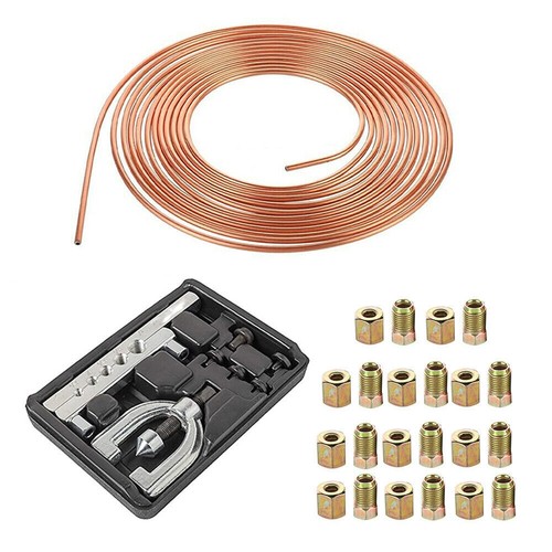 Brake Line Pipe Repair Kit 3/16" 25FT Copper Pipe Flaring Tool +20 Nuts