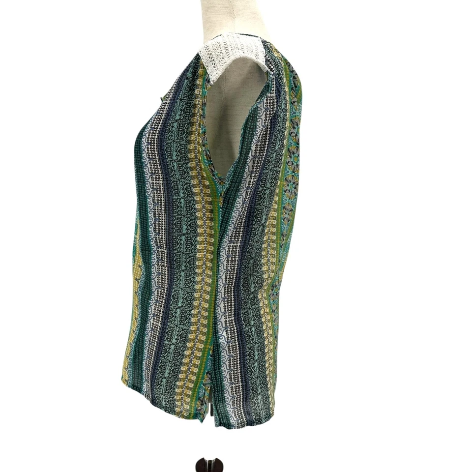 Top Prana Mujer XS Illiana Algodón Orgánico Seda Crochet Verde Boho Hippie Foto 3 de 4