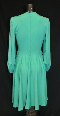Sears Vintage 1970s Green Polyester Long Sleeve Dress sz 14