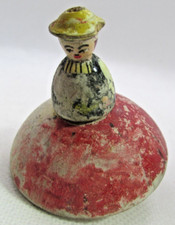 VTG Hat Farmer Man Wooden Spinning Top Hand Painted Rare Unique Toy