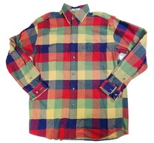 Orvis Plaid Flannel Shirt Men's Medium Button Down Long Sleeve Red, Yellow Green