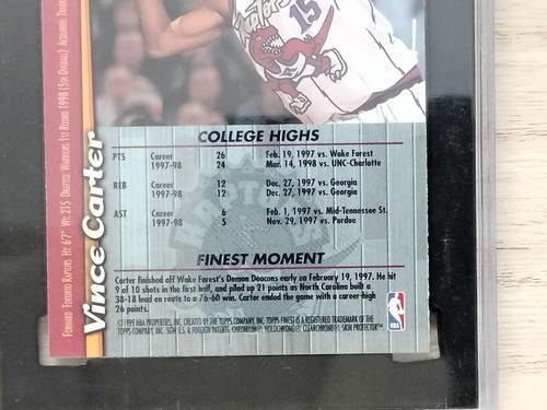 1998 - 99 Topps Vince Carter Basketball Card # 230 SGC Mint 9 - Picture 6 of 12