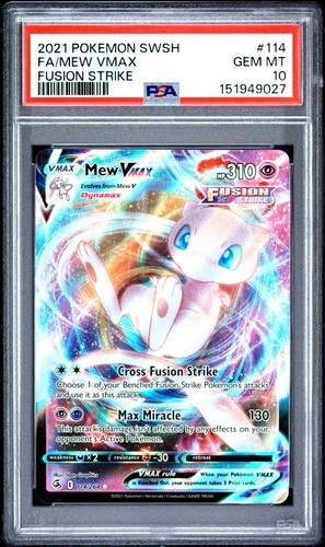 2021 POKEMON SWORD & SHIELD FUSION STRIKE #114 FULL ART/MEW VMAX PSA 10