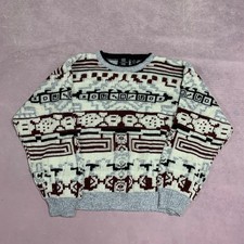 Vintage Knitted Jumper Abstract Patterned Grandad Knit Sweater, 100 Acrylic