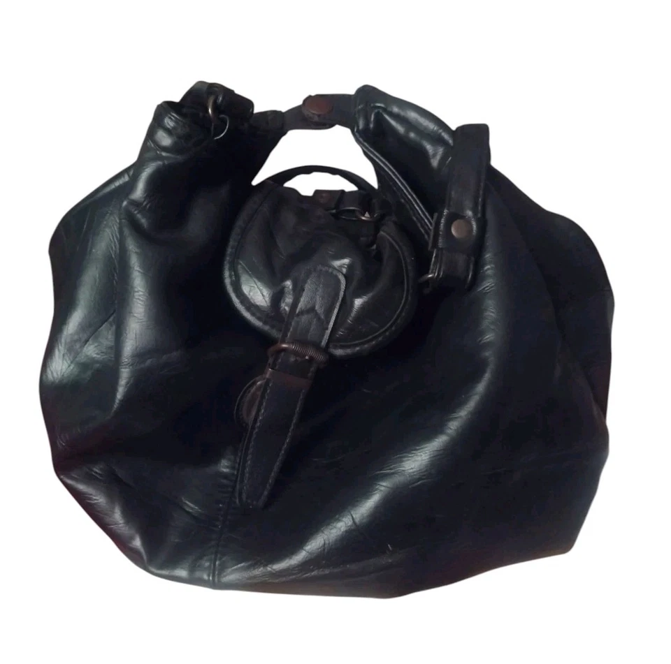 Bolso de mano vintage años 80 Capezio cuero solapa negro motociclista retro cierre LEER Foto 2 de 4