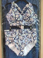Raisins Floral Paisley High-Waist Bikini in Blue, Pink, Green - NWOT