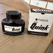 Vintage Parker Super Quink Ink Bottle Boxed Blue Black With Pen Ink UK
