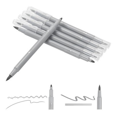 Dual Brush Markers, Grey Fine and Brush Tip Pen for Coloring, 6 Pcs