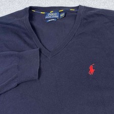 Polo Ralph Lauren VNeck Sweater Men's Size XL Pima Cotton Navy Pullover Preppy