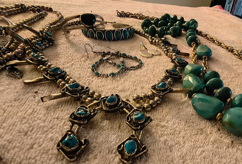 1 lb. Vintage real and costume Turquoise. Surgical steal, maybe silver.