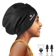Kids Extra Large Swim Cap for Long Hair, Waterproof Silicone Swimming Caps fo...