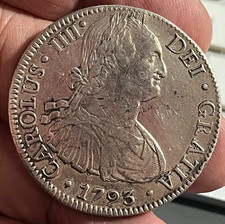 Cincin19,Beautiful 8 reales of Charles IV, Mexico mint 1793,FM,weight 27,00gr