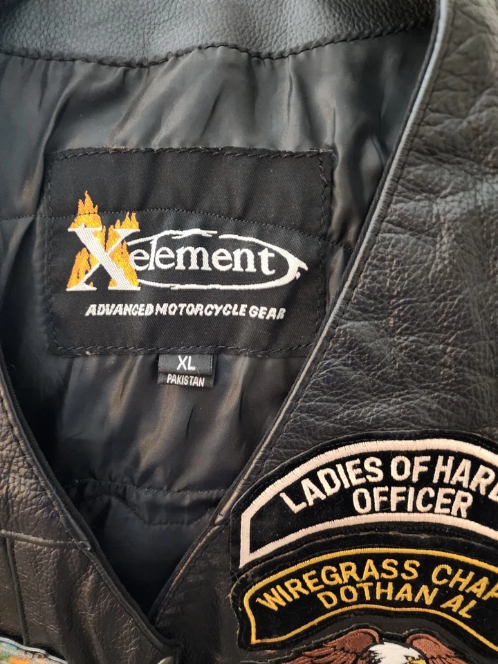 Leather Biker Vest with pins and patches (HOG Patch),  Xelement Women's XL - Image 2 of 3