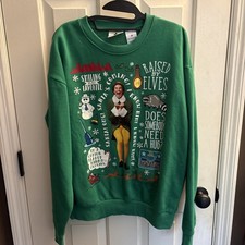 Buddy the Elf Movie Themed Green Talking Christmas Sweatshirt Mens Medium M NWOT