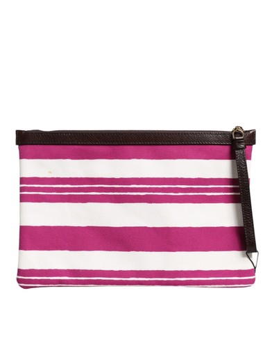 Dolce & Gabbana Pink White Stripes Printed Clutch Pouch Women's Bag Authentic - Picture 3 of 5