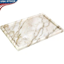 Natural Marble Serving Tray Non-Slip Decorative Kitchen Countertop Storage New