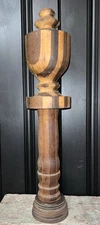 Early 1900s 2pc Wooden Newel Post Finial Cap Hand Turned Rustic Americana 29”