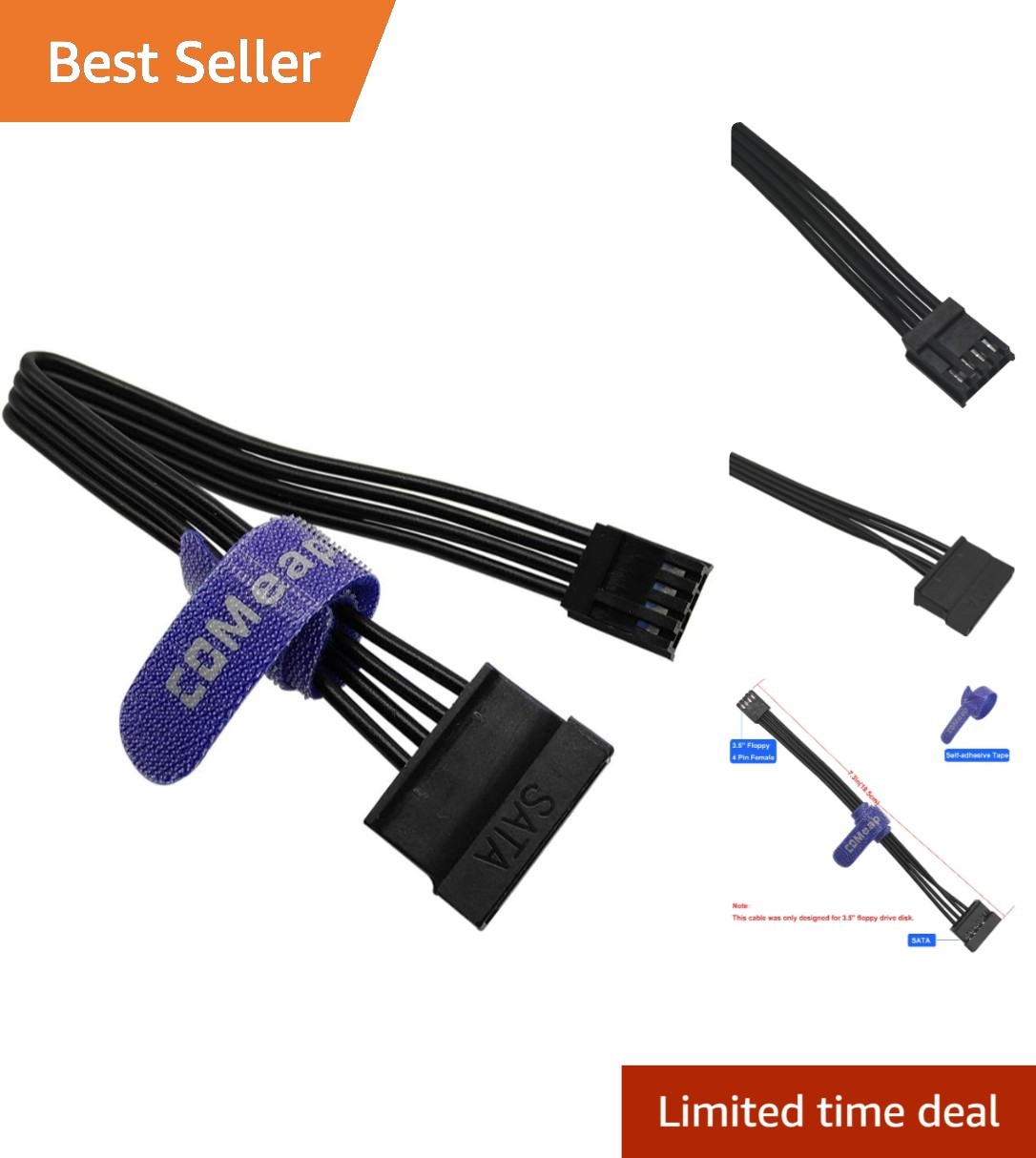 Durable 2-Pack 3.5" Floppy to SATA Power Cables - Ideal for Legacy Systems