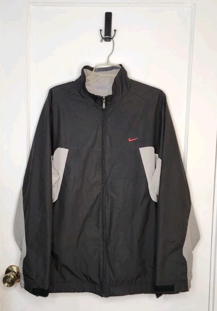 Vtg Nike Windbreaker Coat Jacket Full Zip Fleece Lined Mens Sz XL Back Logo