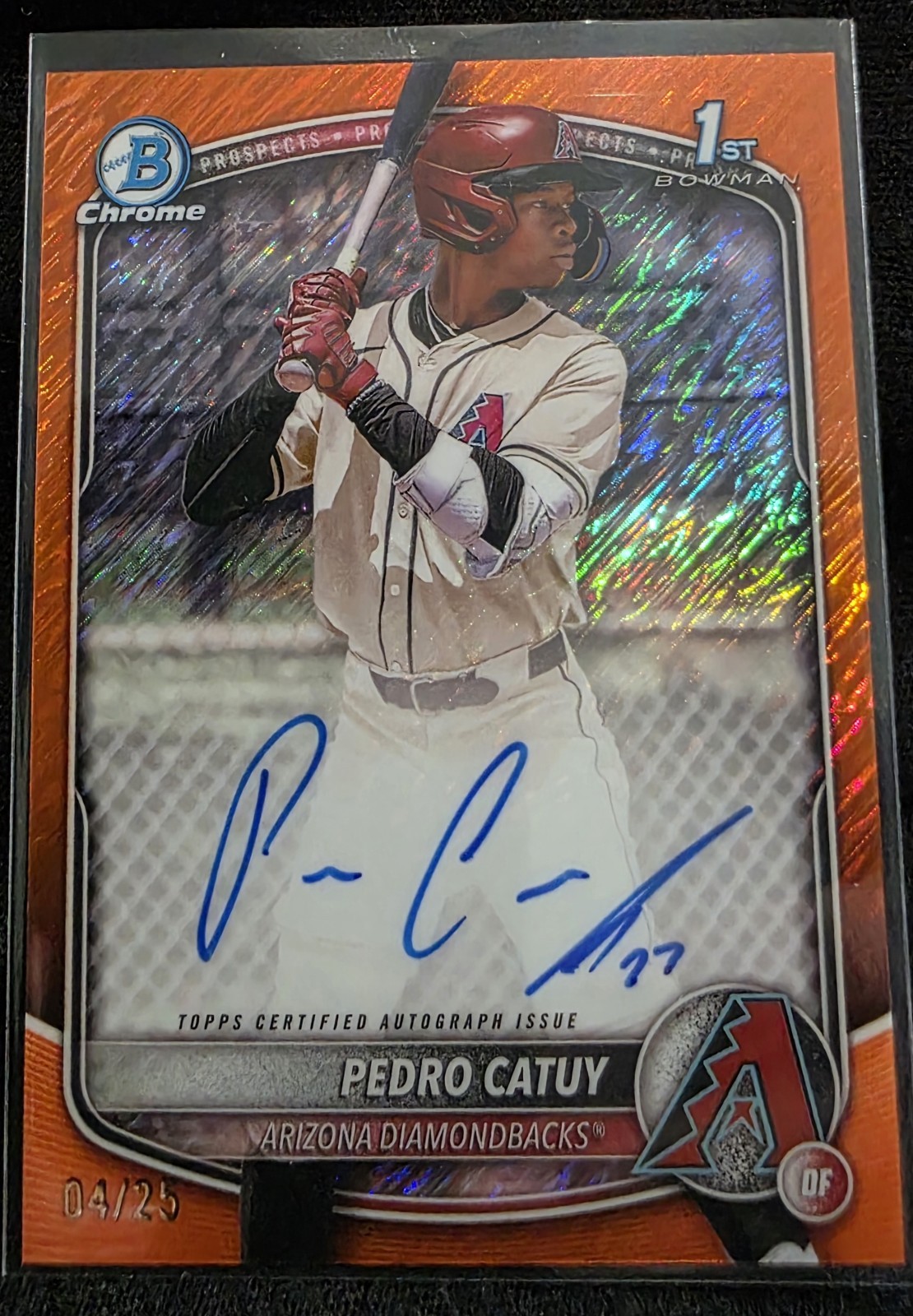 2025 Bowman Chrome Pedro Catuy /25 Shimmer Orange Auto 1st Bowman