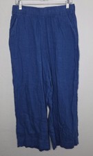 Tahari Women's Wide Leg Pull On 100 Linen Blue Pants Size Large 25" Inseam