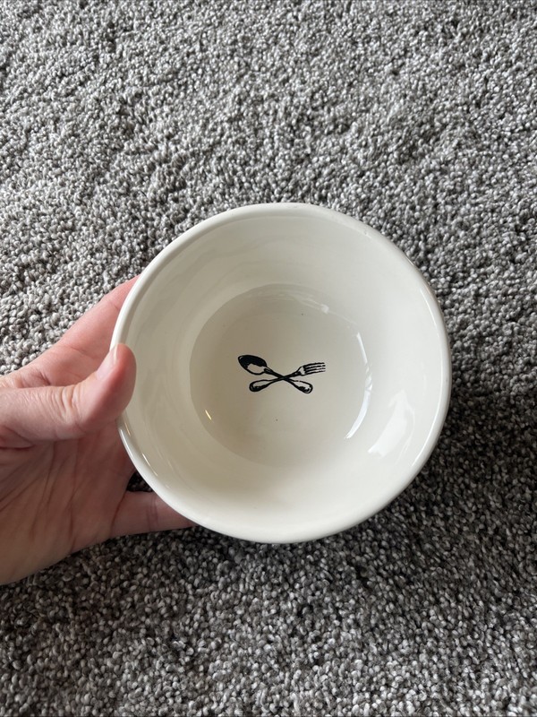 Rae Dunn Magenta Prep Bowl 4.75" Fork & Spoon GOOD