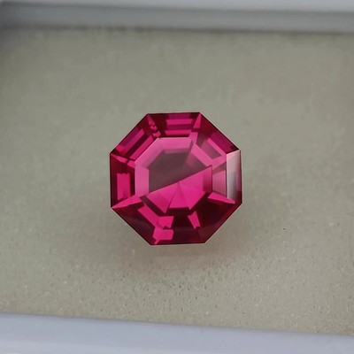 Precision Octagon Cut Hot Pink Ruby Gemstone: 6.90 ct, 10 MM, AAA Flawless