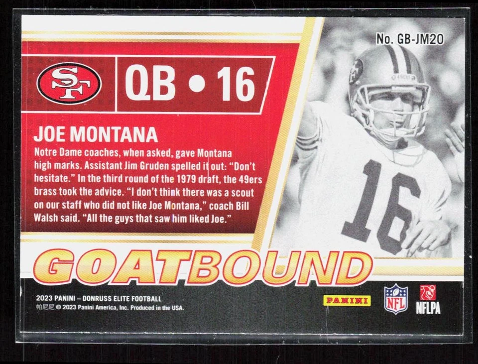 2023 Donruss Elite #GB-JM20 Joe Montana GOATbound "N" - Image 2 of 2
