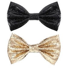Ymapinc 2Pcs Sequin Bow Tie, Black Gold Sparkly Bow Tie Adjustable Glitter