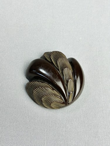 Bakelite Vintage BIG Chocolate Brown Carved Leaf Button