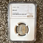 NGC 1943 Washington Quarter 25C MS62 Silver Philadelphia Cert 6958385-002