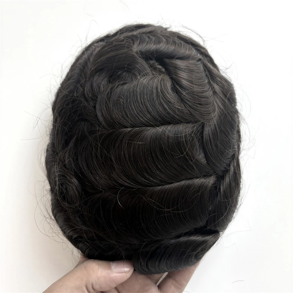 Sistema de reemplazo de cabello humano duradero para hombre Pieza para el cabello fino mono poli piel toupee Foto 4 de 4