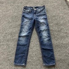 True Religion Jeans Boys Size 8 Blue Slim Fit Straight Leg Horseshoe Stitching