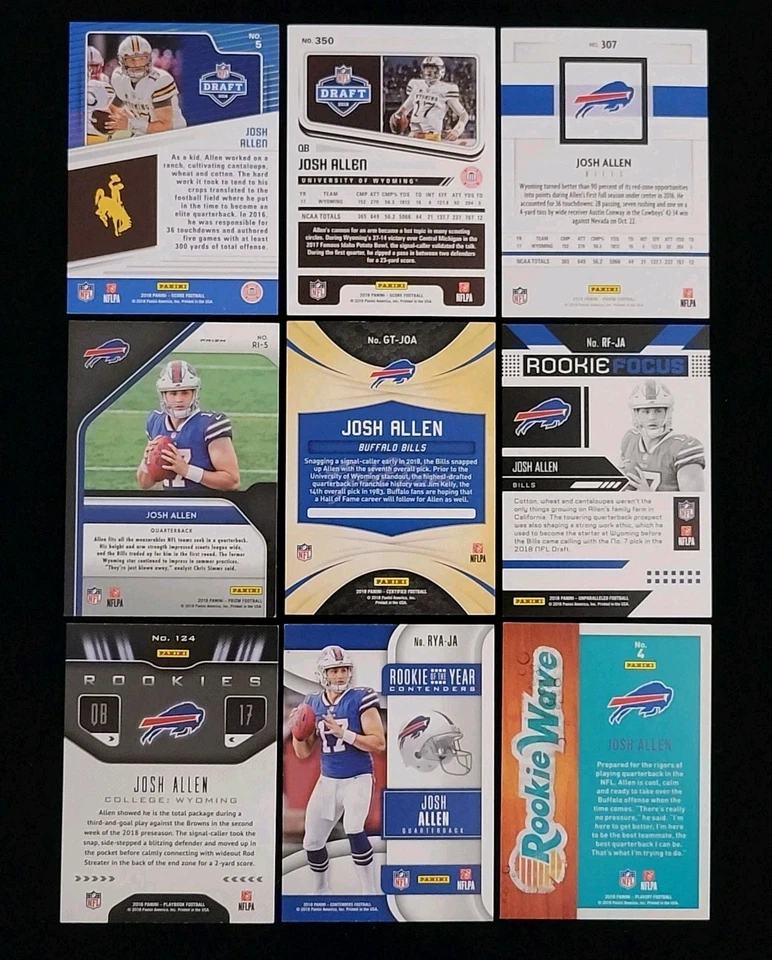 Lote de 9 tarjetas de novato Josh Allen 2018 tarjetas diferentes de novato (RC) ¡Súper limpias! Foto 3 de 4