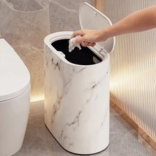 Home Bathroom Press Lid Trash Can Marble Pattern Plastic Waste Bin Slim Dustbin