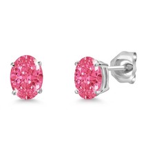 14K White Gold Fancy Pink Zirconia Double Notch Stud Earrings  1.52 Cttw 